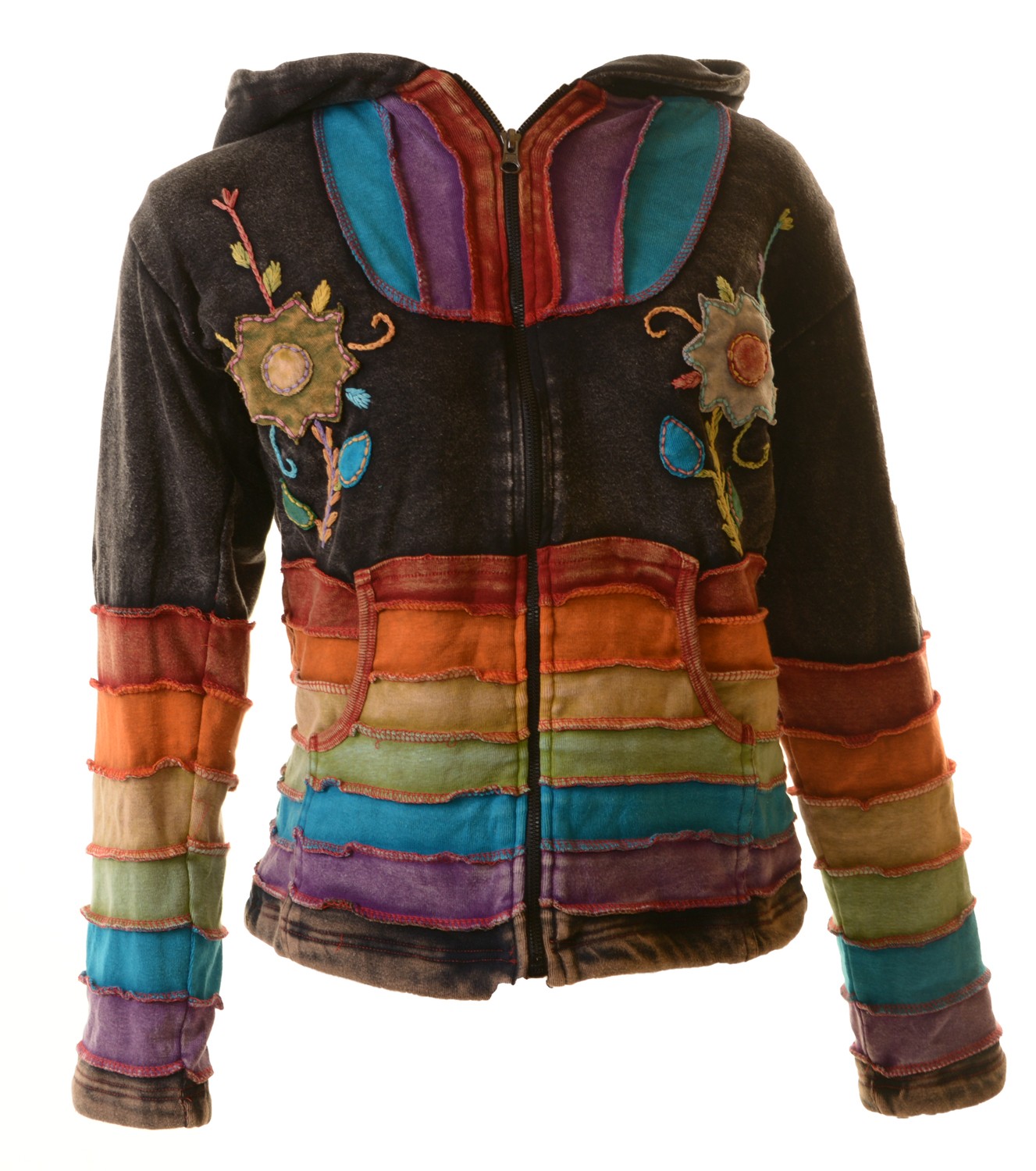 Stone Washed Patchwork Batik Nepal Jacket With Hood Hippie Goa ...